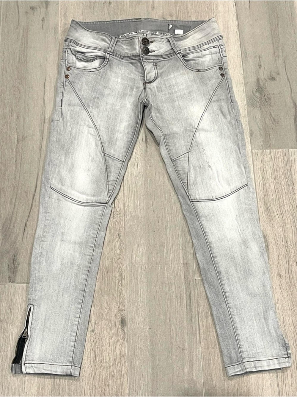 Zara TRF Womens Skinny Stretch Moto Light Gray Jeans Low Rise
